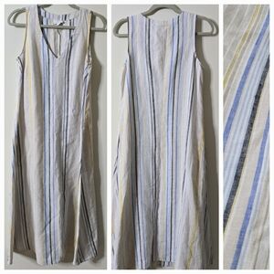 J. Jill V-Neck Linen Striped A-Line Maxi Dress Size S
